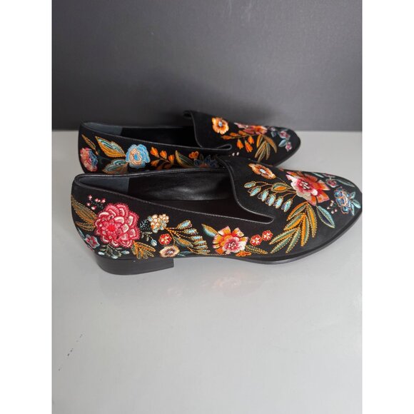 New Johnny Was Bianca Embroidered Smoking Loafer Flats Black Velvet Size 9 - Picture 5 of 9